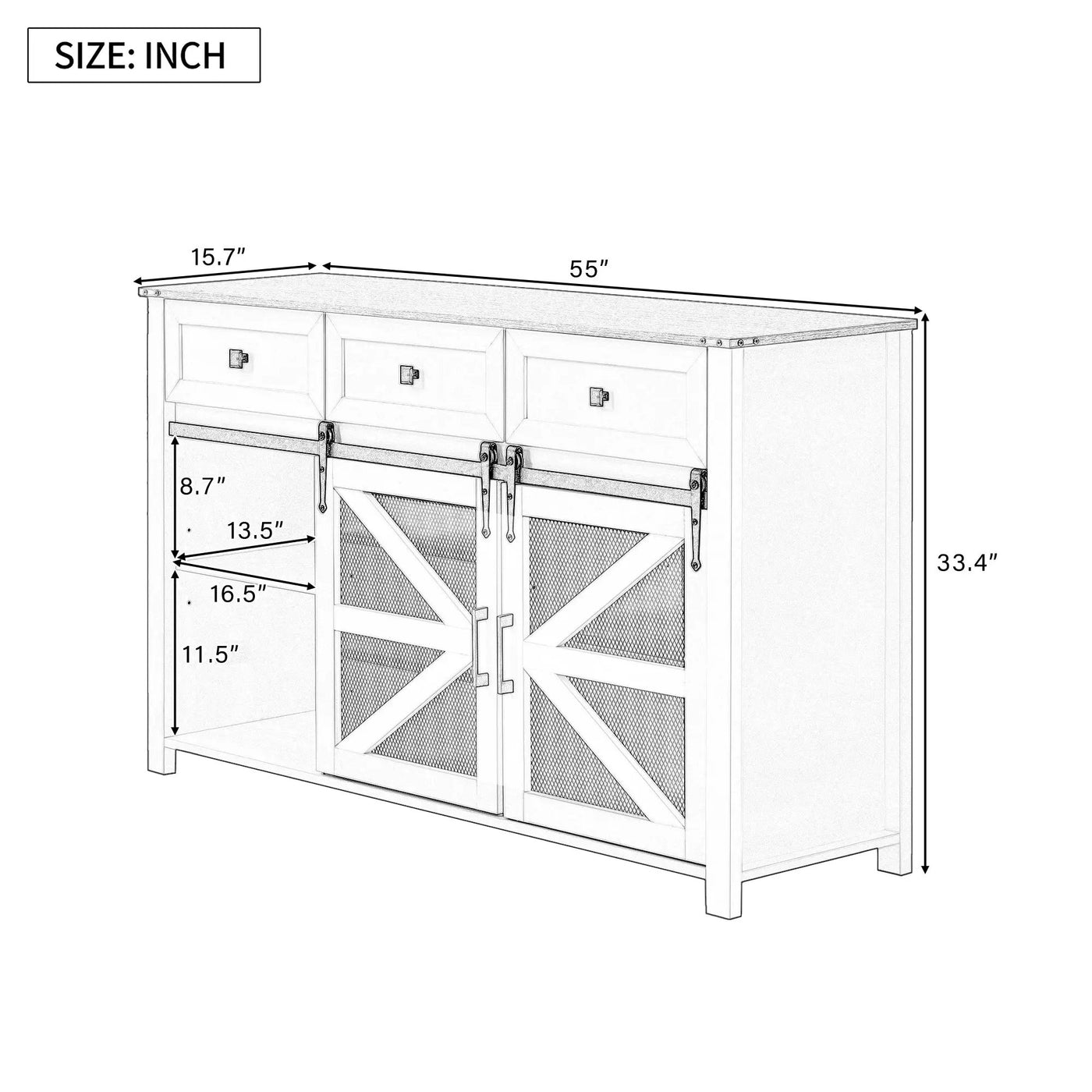 U_Style 55" Sliding Barn Door Sideboard Buffet Cabinet by HouseOfZazla