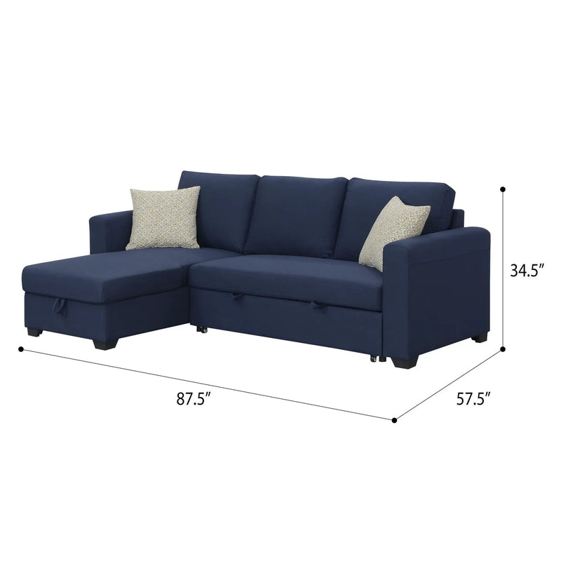 Reversible Sectional With Pop Up Sleeper And Hidden Storage Chaise - Navy by HouseOfZazla