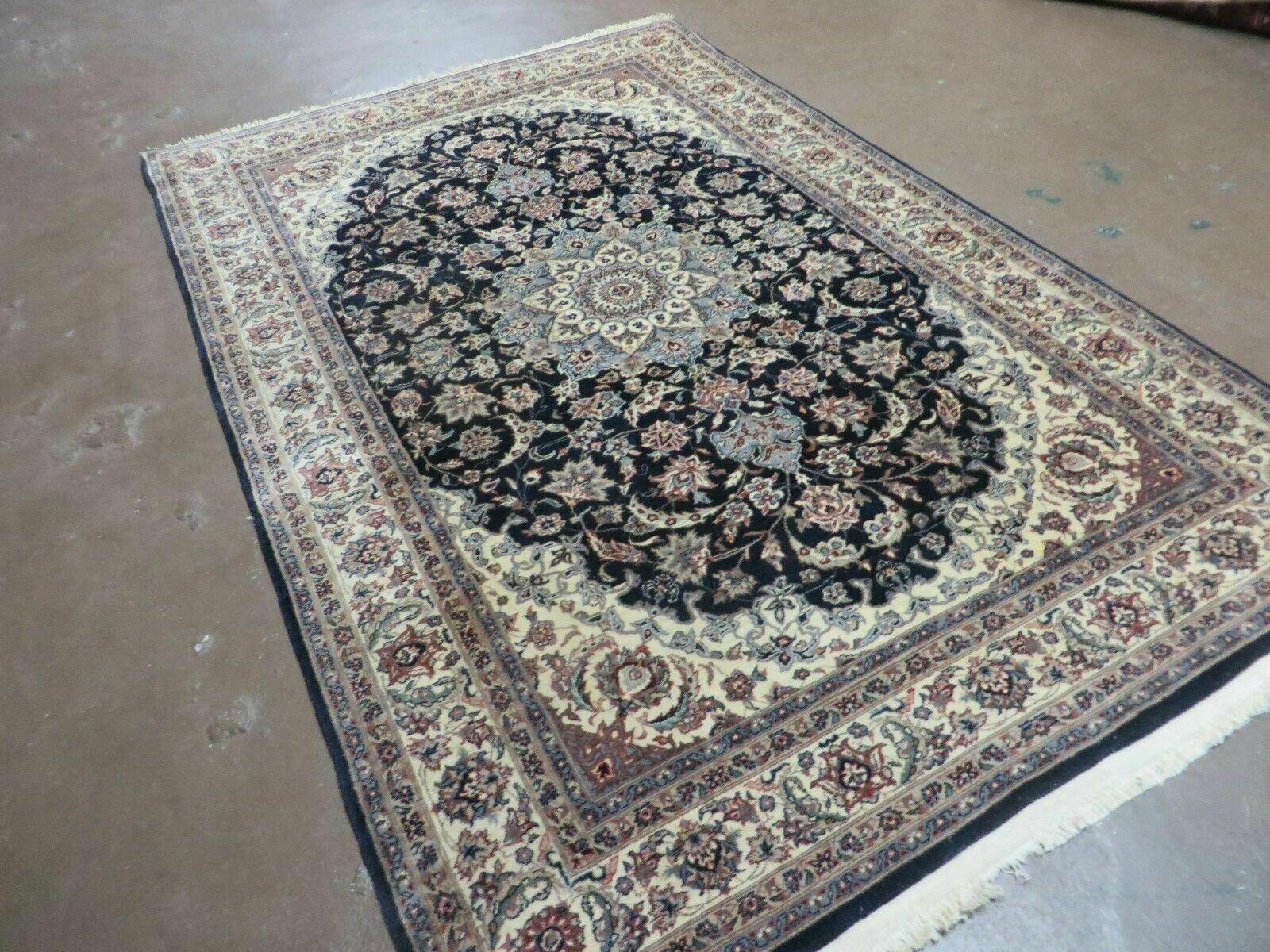 4' X 7' Vintage Handmade India Wool Silk Accent Rug Hand Knotted Black Organic by Jewel Rugs
