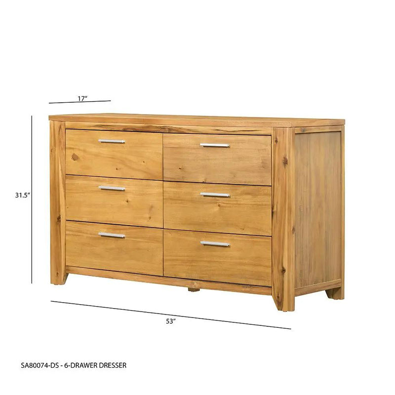 6 Drawer Dresser - Natural Wood / Brown by HouseOfZazla