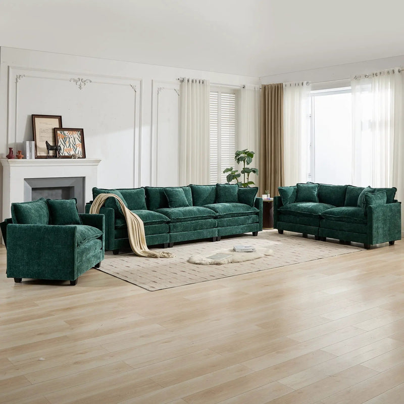 Cloud 3 Seats Sofa (Ottoman is not included) Chenille Fabric in Green by BLAKHOM