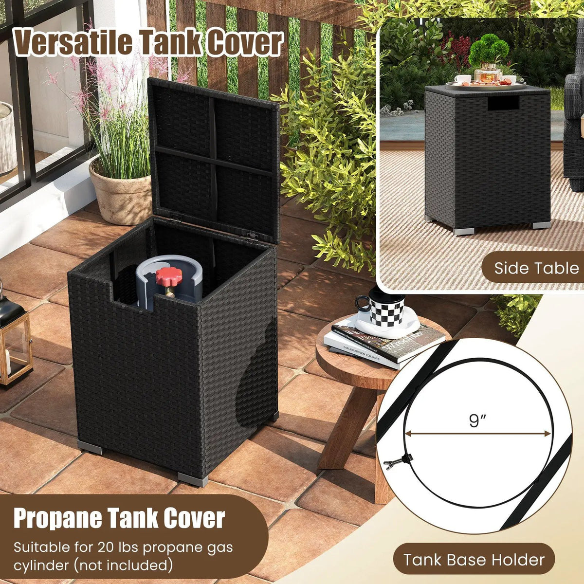 2-Piece Outdoor Rattan Fire Table Set 32 Inch Rectangle Gas Firepit with Tank Cover, photo 22 of 24