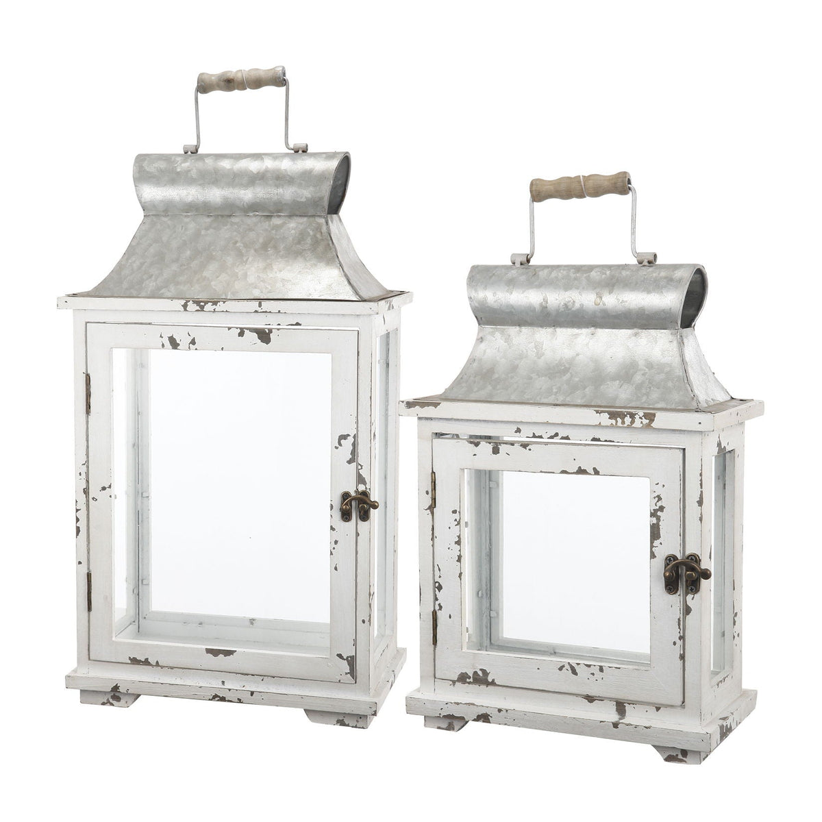 Decorative Wooden Candle Lantern Set of Two with Glass – Indoor & Outdoor Use