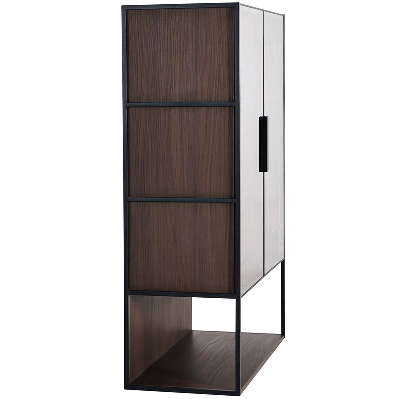 Modern Minimalist Tall Lighted Display Cabinet With Tempered Glass Door - Black / Dark Walnut by HouseOfZazla