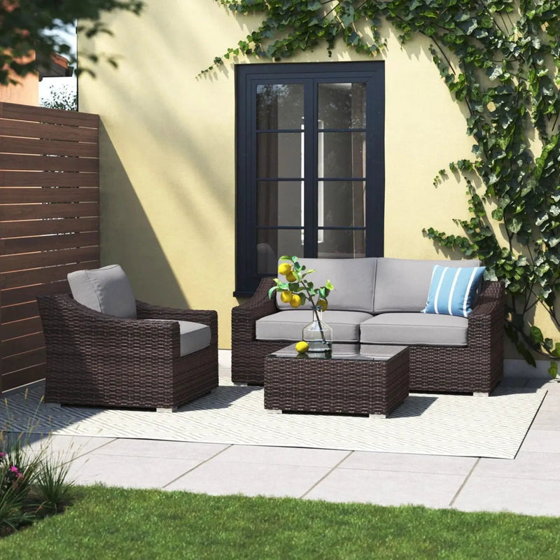 Outdoor Wicker Conversation Set With Cushions, All Weather by Unique Piece Furniture