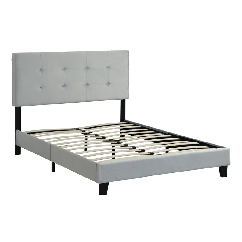 Queen Size Upholstered Platform Bed Frame With Pull Point Tufted Headboard, Strong Slat Support, Mattress Foundation, No Box Spring Needed - Gray by Unique Piece Furniture