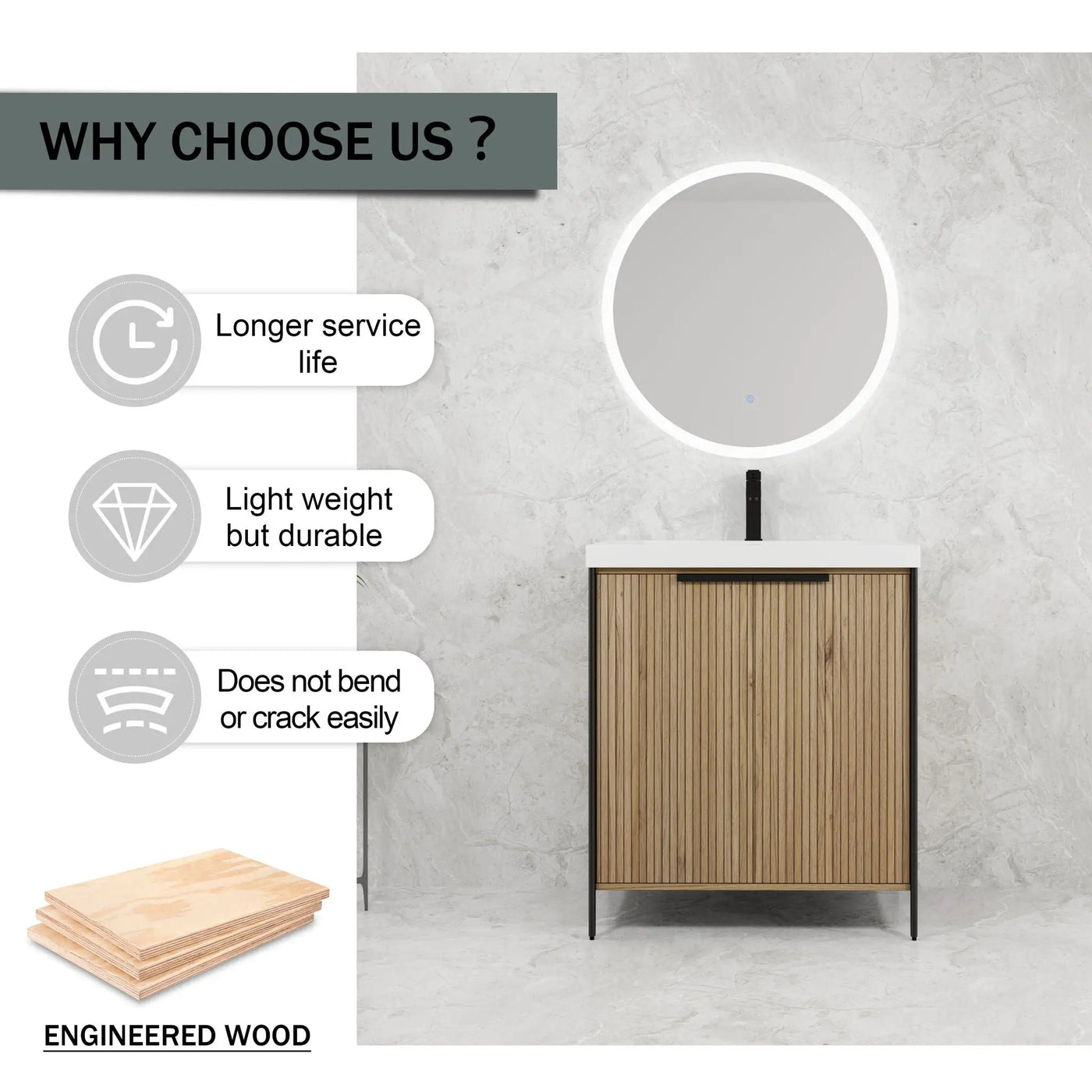 Modern Freestanding Bathroom Vanity With Resin Sink & Soft Close Cabinet Doors by Unique Piece Furniture