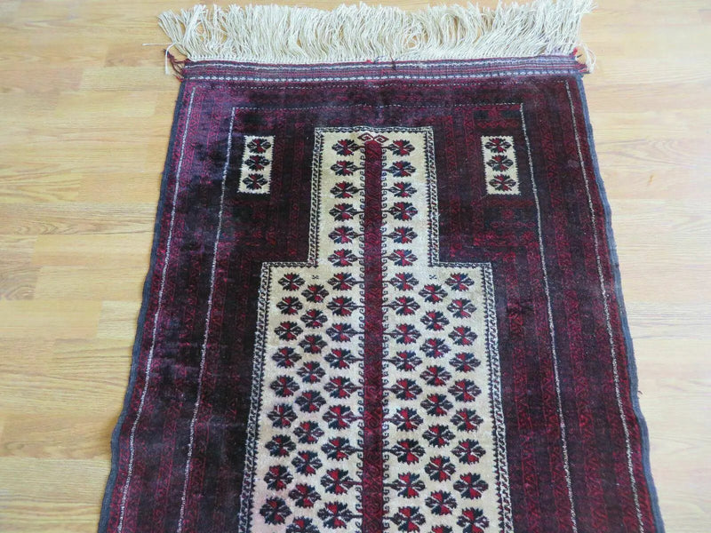 3' X 5' Handmade Fine Knotted Balouch Turkoman Prayer Silk Wool Rug by Jewel Rugs
