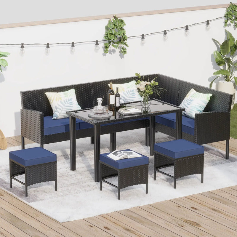 7 Piece Outdoor Furniture Set Waterproof Cushions Glass Table by HouseOfZazla