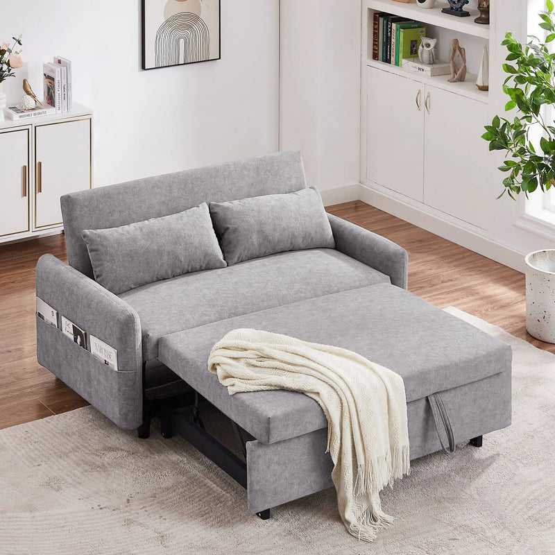 Pull Out Sleep Sofa Bed Loveseats Sofa Couch With Adjsutable Backrest, Storage Pockets, 2 Soft Pillows, USB Ports For Living Room, Bedroom, Apartment, Office by HouseOfZazla
