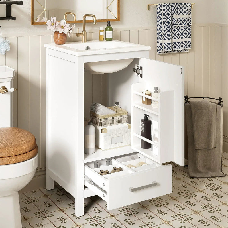 Bathroom Vanity With Ceramic Sink, Soft Close Drawers, Door Organizer, Divider Drawer, Adjustable Foot Pads by Unique Piece Furniture