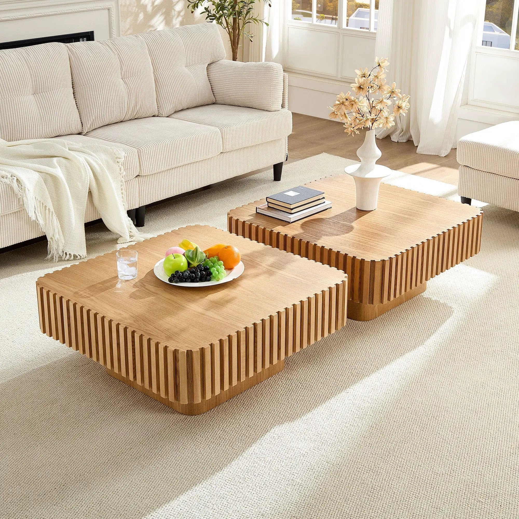 2PCS Set 31.5 Inch Modern Handcraft Drum Coffee Table by HouseOfZazla