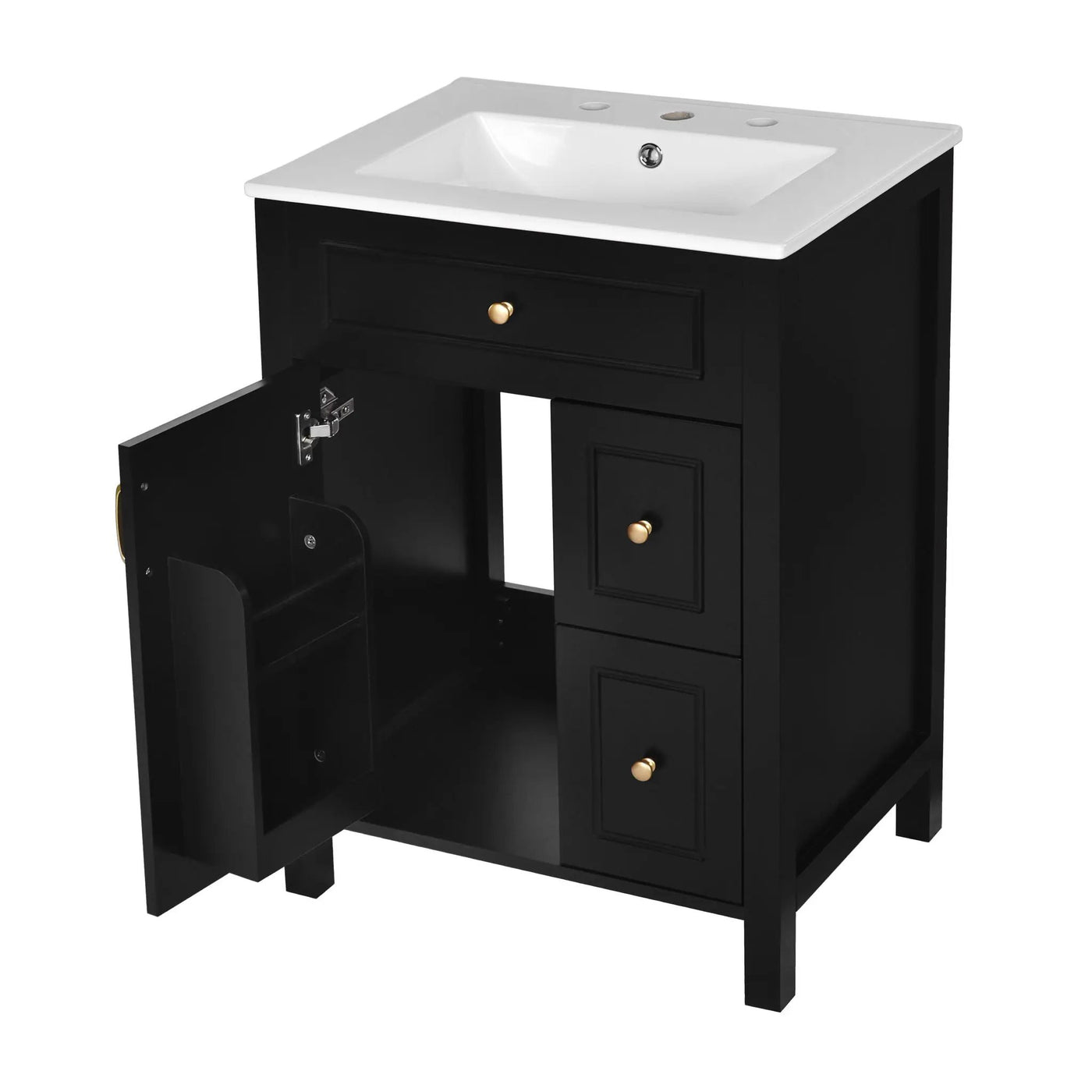 Elegant Bathroom Vanity With Ceramic Sink, Soft Close Doors And Drawers, Double Storage Racks by HouseOfZazla