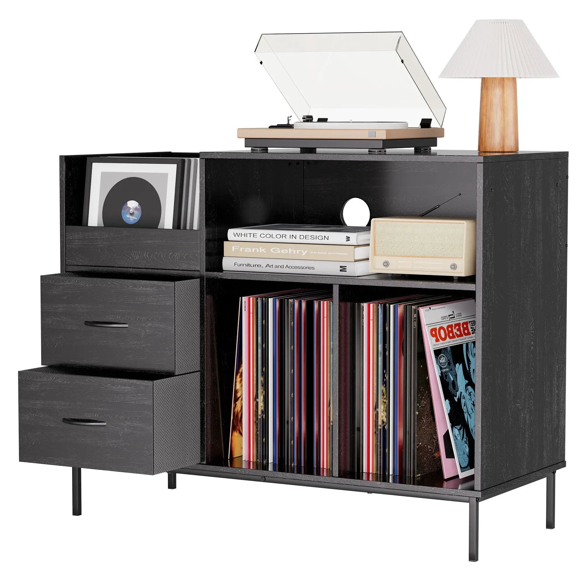 Grain Record Player Stand, Media Console With Speaker Shelf & 2 Drawers by HouseOfZazla