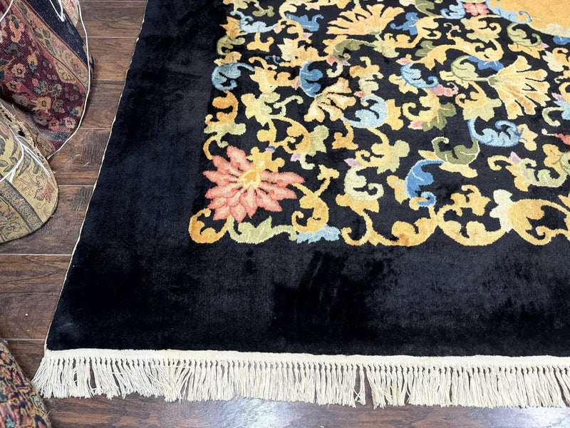 Antique Chinese Peking Rug 12.6 x 14.9, Palace Size Asian Oriental Carpet, Art Deco Rug, Rare by Jewel Rugs