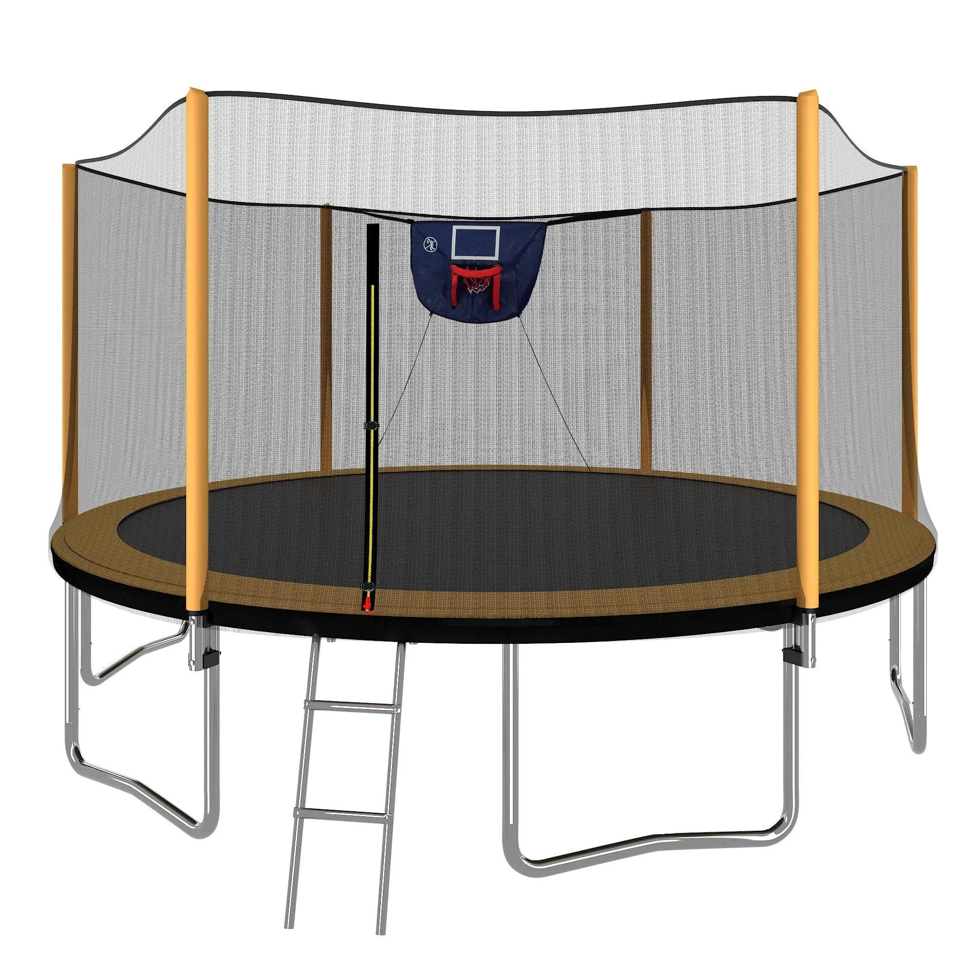 14Ft Powder Coated Advanced Trampoline With Basketball Hoop Inflator And Ladder (Outer Safety Enclosure) - Orange by HouseOfZazla