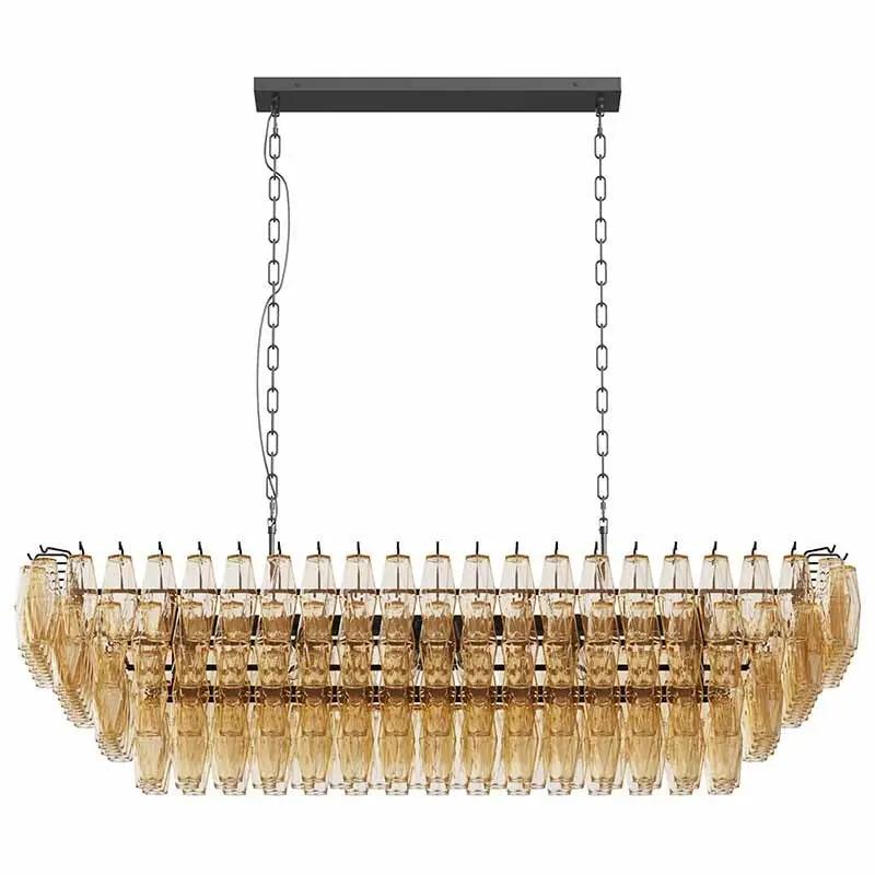 54-Inch Black Rectangular 12-Light Smoke Glass Chandelier by HouseOfZazla