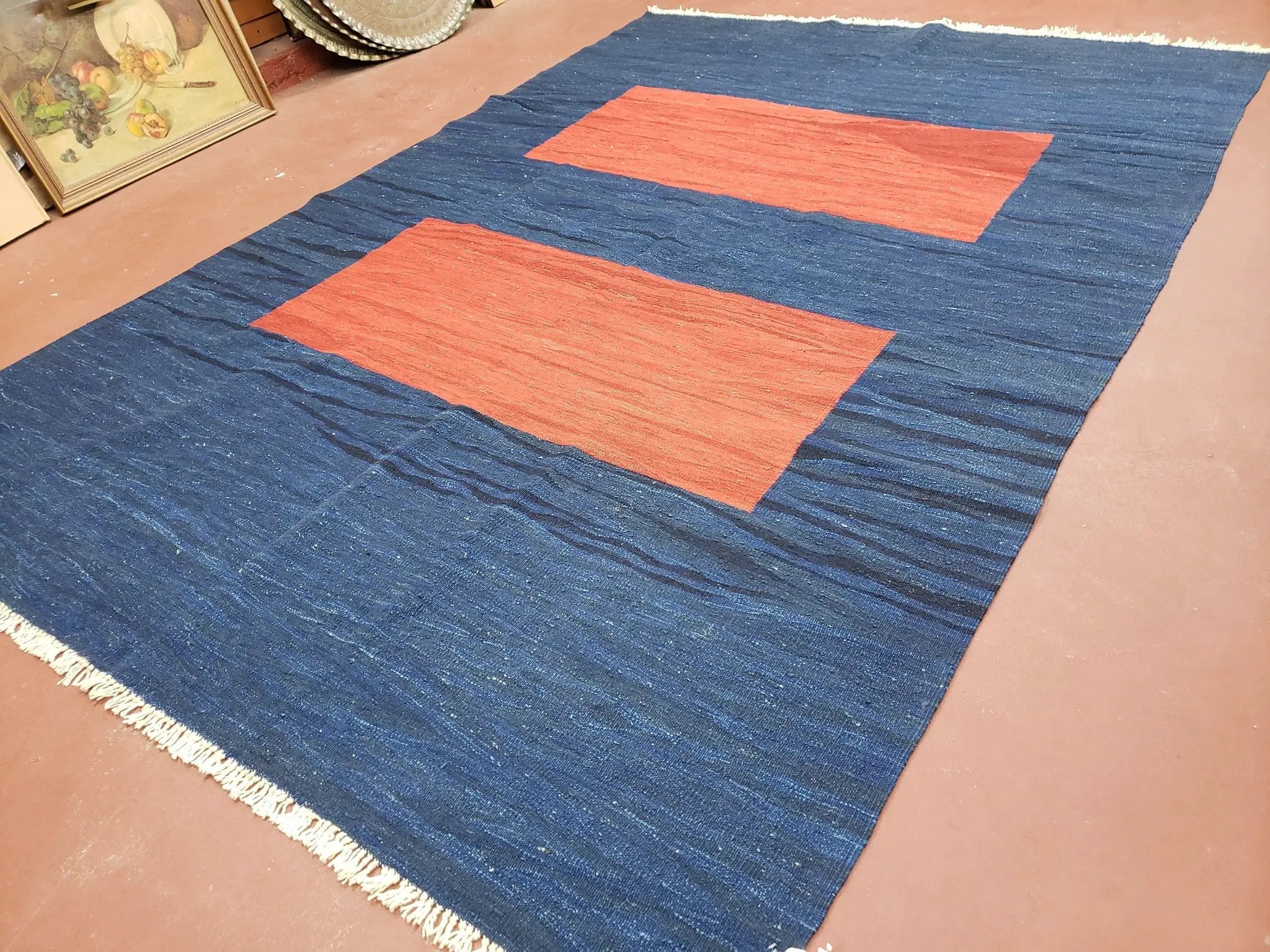 Blue and Red Turkish Kilim Rug, New 6x9 - 7x10 Flatweave Area Rugs, Hand Woven, Wool Handmade Oriental Kilim Abstract Modern Boho, Minimal by Jewel Rugs