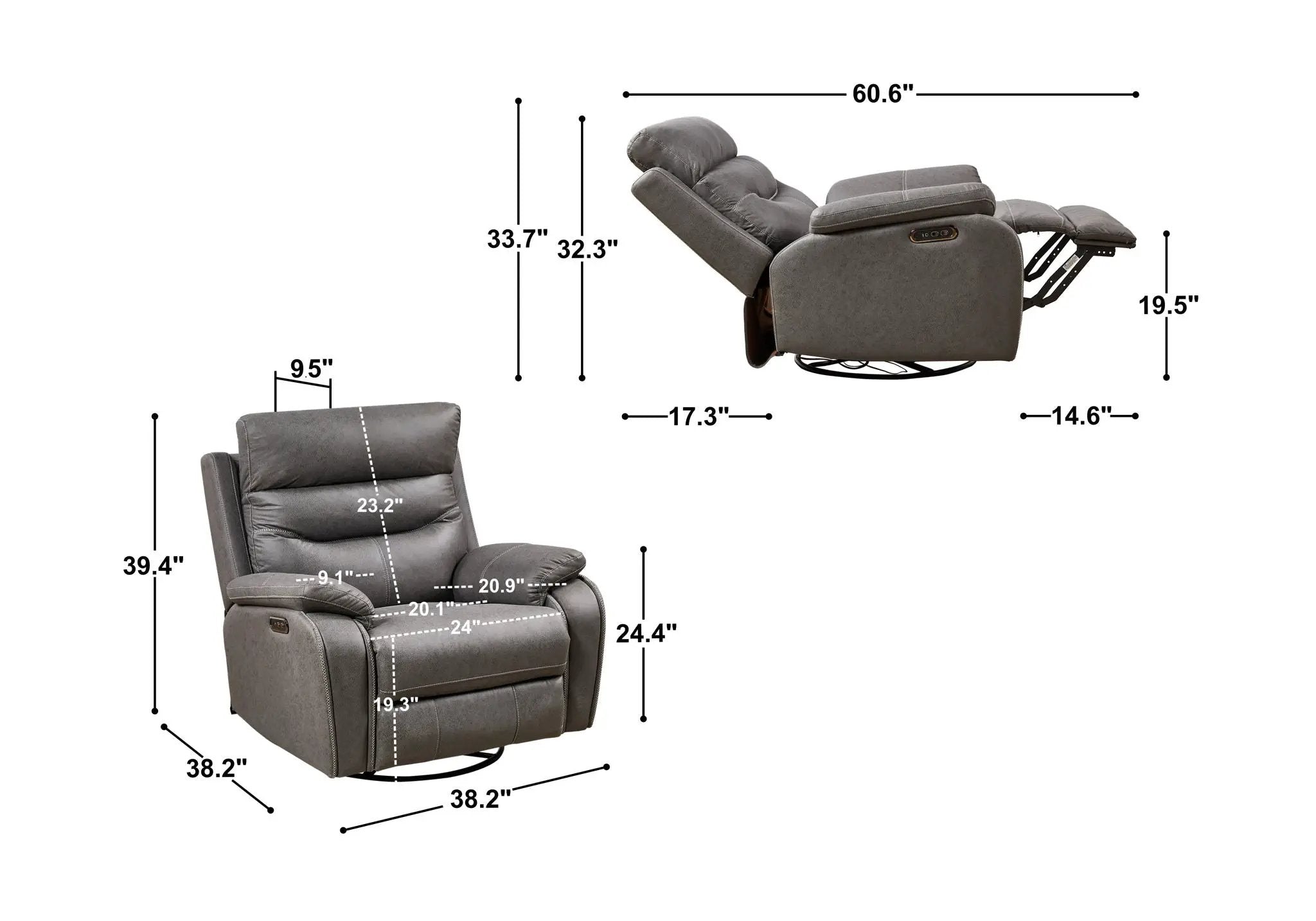 Liyasi - Dual Okin Motor Rocking And 240° Swivel Single Sofa Seat Recliner Chair Infinite Position, Head Rest With Power Function by HouseOfZazla