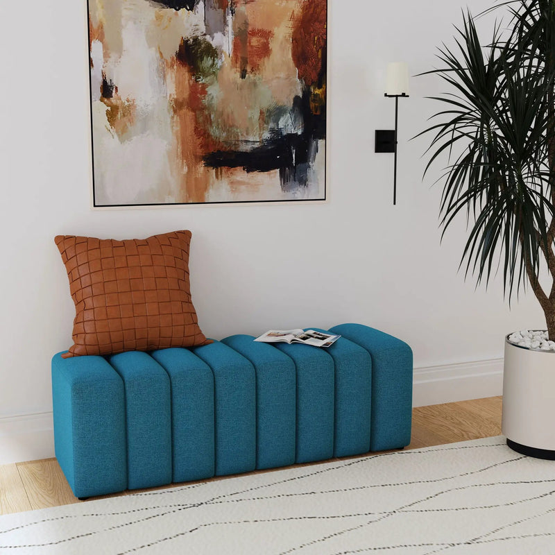 Summer Fabric Upholstered Tufted Accent Bench Peacock Blue by Unique Piece Furniture