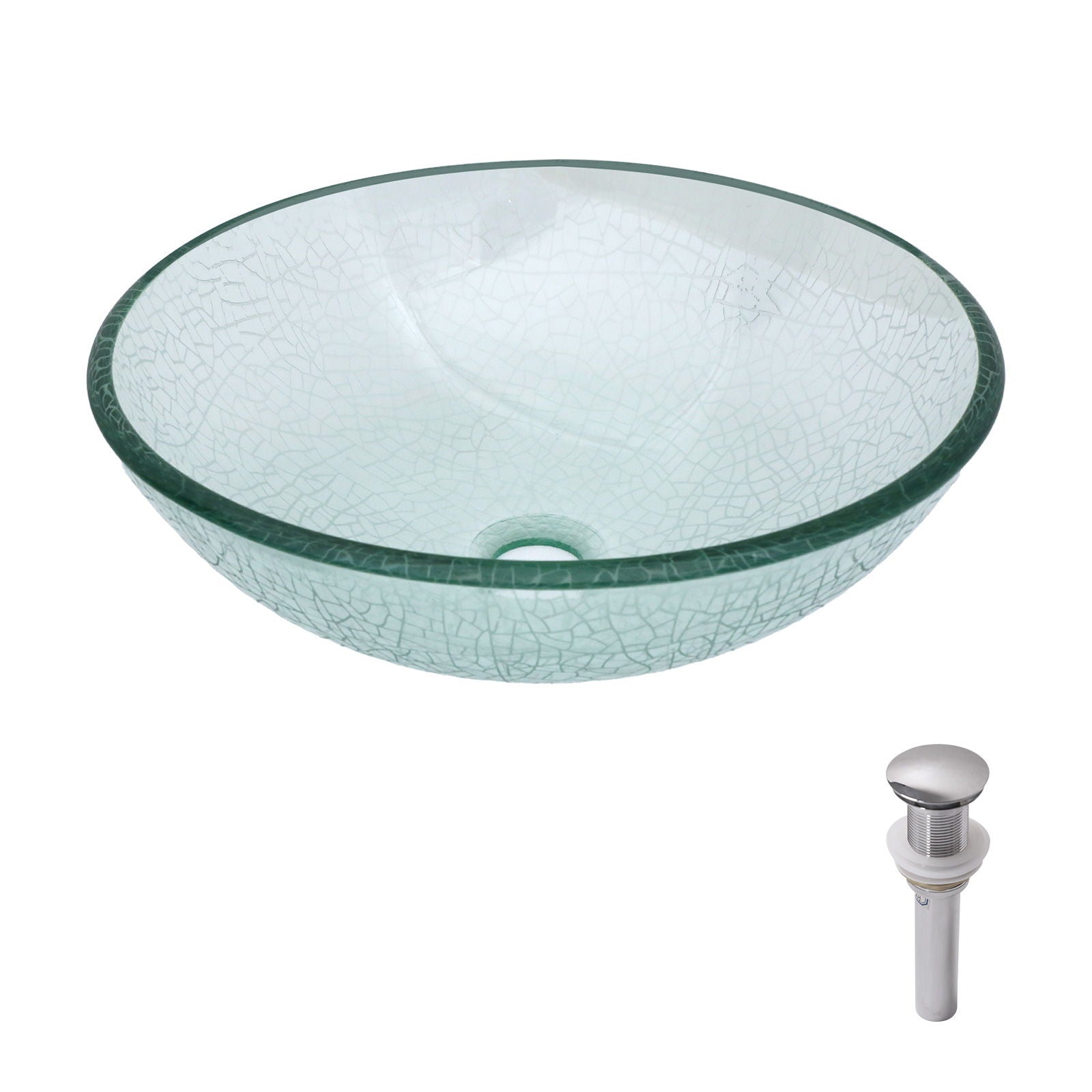 Crackle Vessel Sink, Round Bowl With Pop Up Drain - Clear by HouseOfZazla