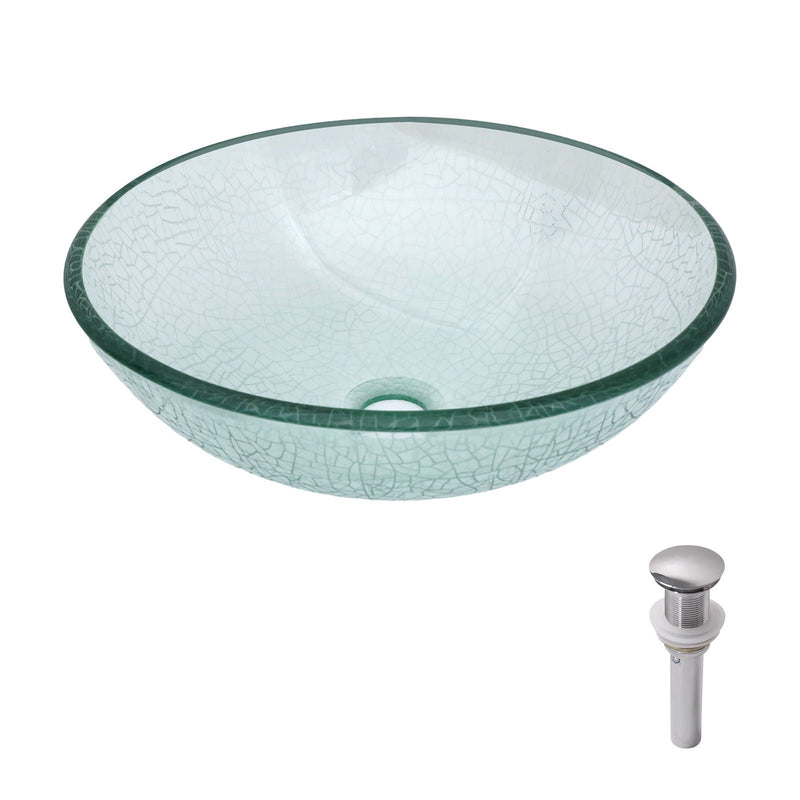 Crackle Vessel Sink, Round Bowl With Pop Up Drain - Clear by HouseOfZazla