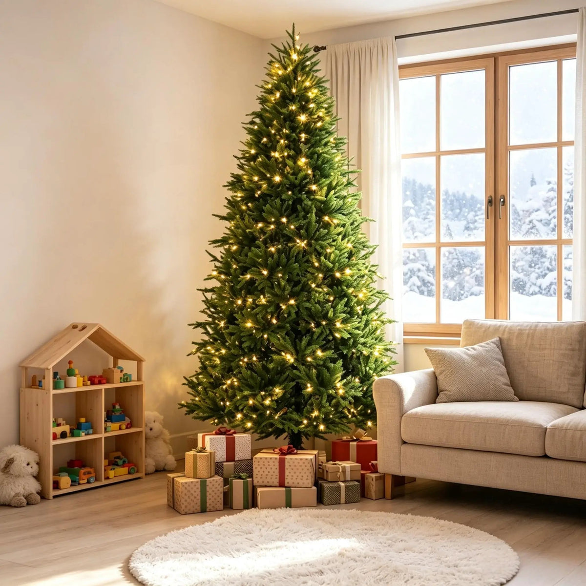 7.5-Foot Hinged Nordmann Fir Prelit Christmas Tree, photo 4 of 9