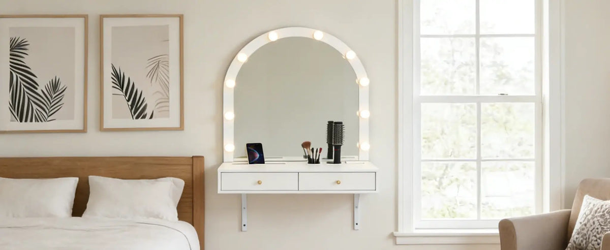 Floating Makeup Vanity Desk with Mirror & 3-Color Lights by HouseOfZazla
