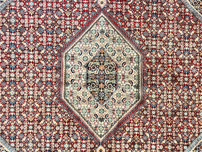 Square Indo Persian Bidjar Rug 10x10, Red, Handmade Vintage Wool Carpet by Jewel Rugs