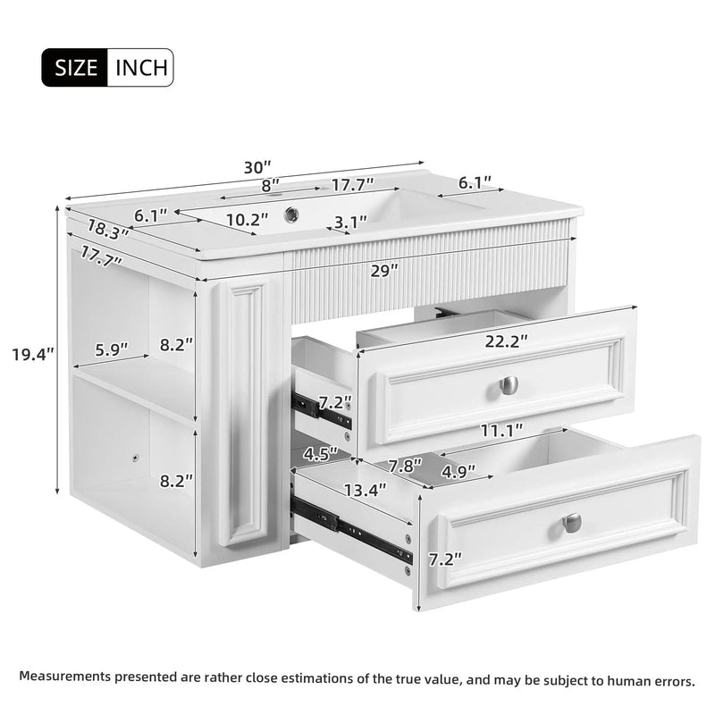 Wall Mounted Bathroom Vanity With 2 Drawers, Sink, Floating Storage Unit by HouseOfZazla