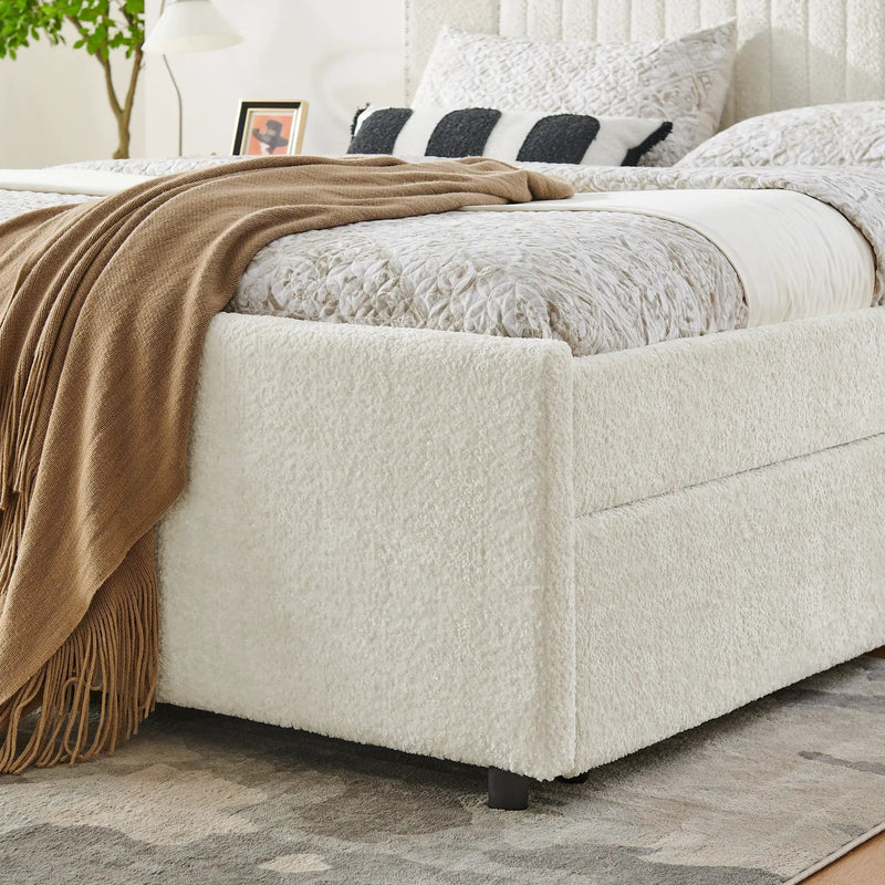Queen Size Vertical Channel Tufted Upholstered Bed with Storage and Trundle by HouseOfZazla