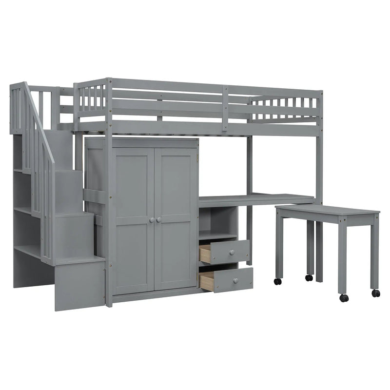 Loft Bed With Stairs, Bookshelf, Drawers, Desk & Wardrobe, Space Saving Multifunctional Furniture by HouseOfZazla
