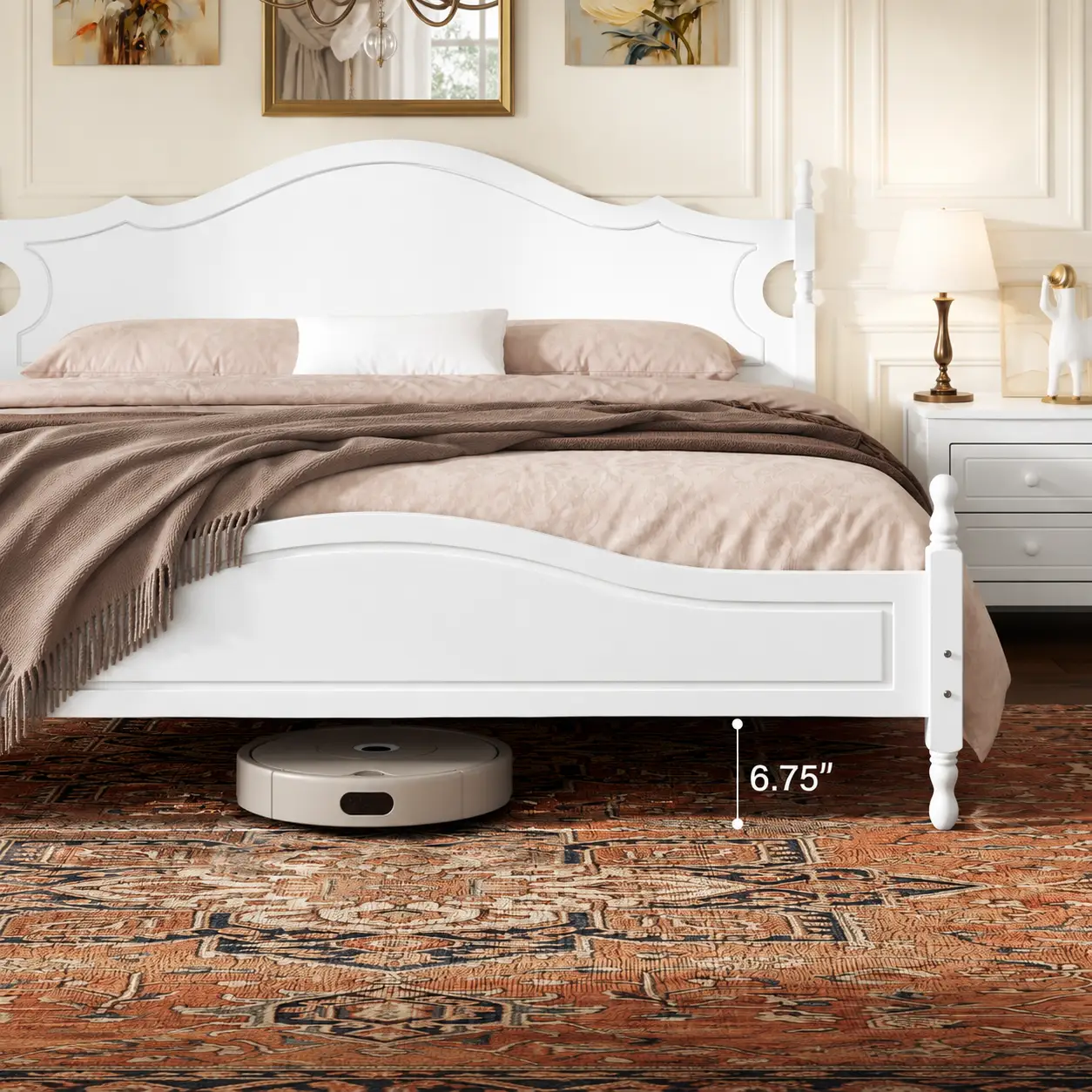 King Bed Frame with Headboard, Retro Style Wooden Platform Bed by HouseOfZazla