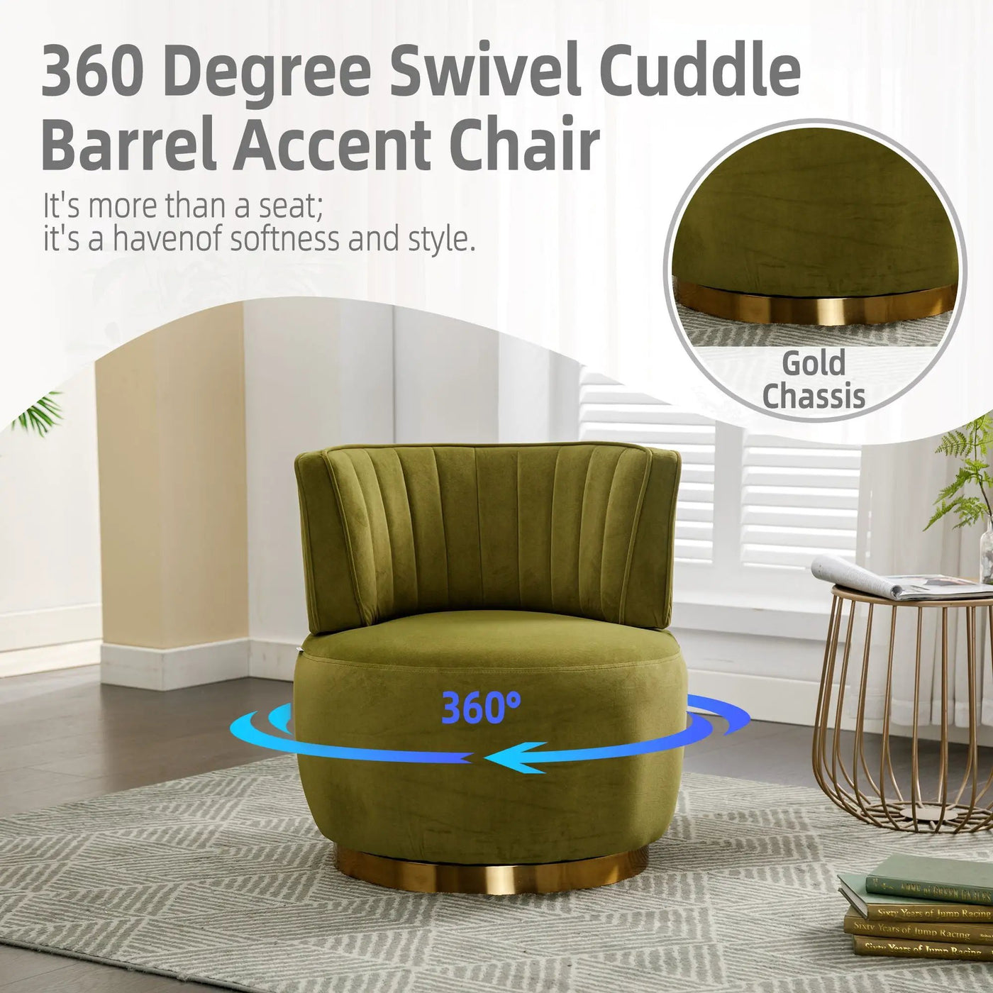 360 Degree Swivel Cuddle Barrel Accent Sofa Chair by Unique Piece Furniture