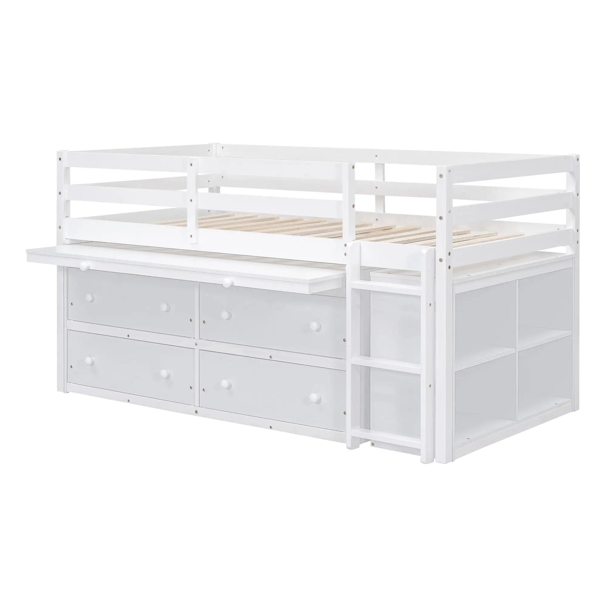 Loft Bed With Retractable Writing Desk And 4 Drawers, With Lateral Portable Desk And Shelves by HouseOfZazla