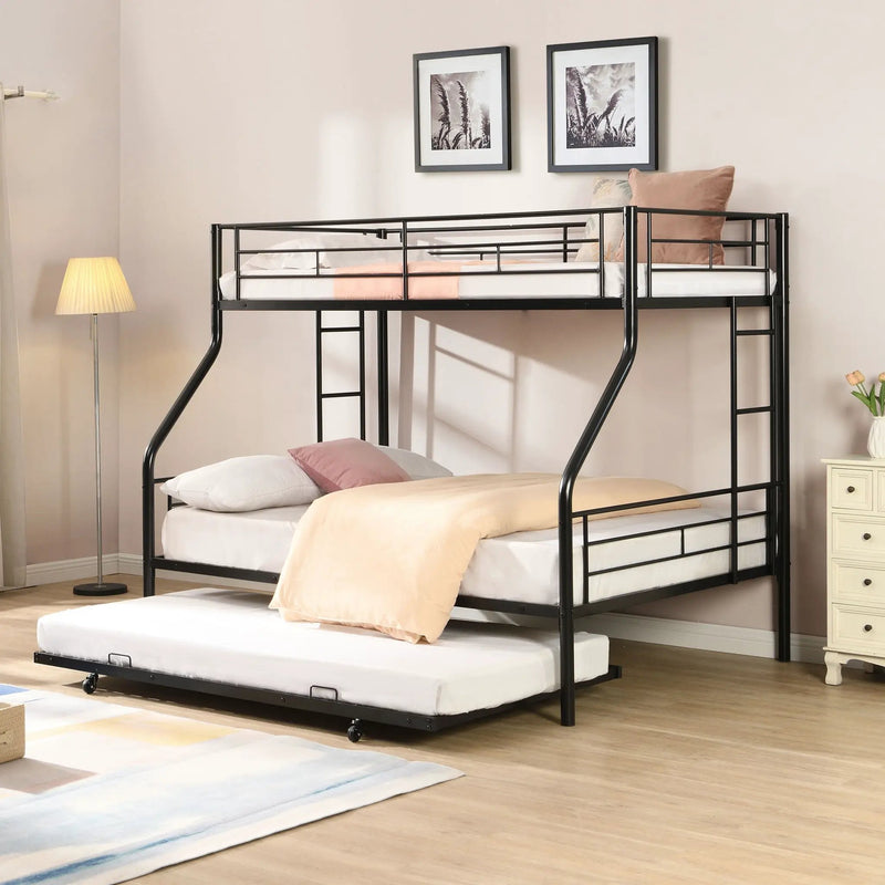 Twin Over Full Modern Metal Bunk Bed With Trundle - Black by Unique Piece Furniture