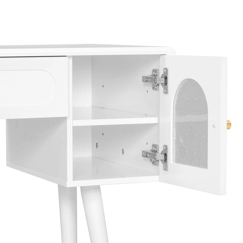 Elegant Vanity Makeup Table & Chair Set Modern Dressing Table With Organizer Writing Desk Charging Port Engineered Wood - White by HouseOfZazla