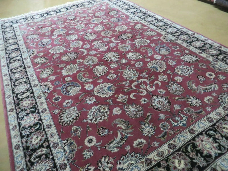 6' X 9' Vintage Handmade Fine India Floral Oriental Silk Accent Wool Rug Carpet by Jewel Rugs