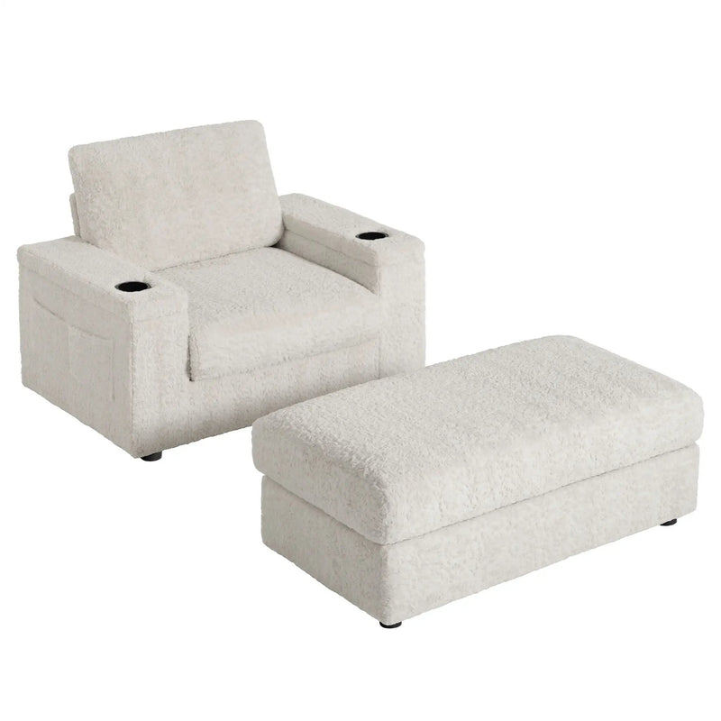 Oversized Chaise Lounge Indoor Rabbit Fur Sofa Bed With Storage Ottoman And Armrests Cup Holders With Deep Seat by HouseOfZazla