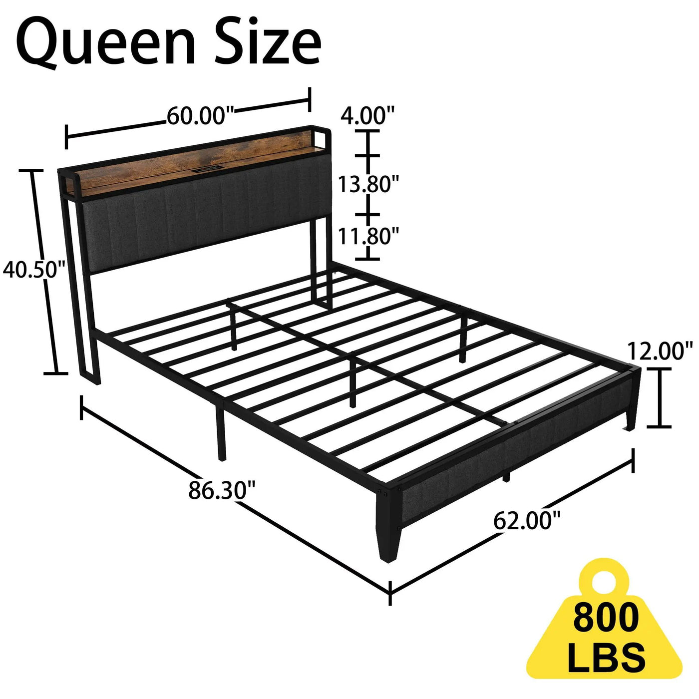 Bed With Charging Station, American Design Upholstered Headboard, Metal Platform by Unique Piece Furniture