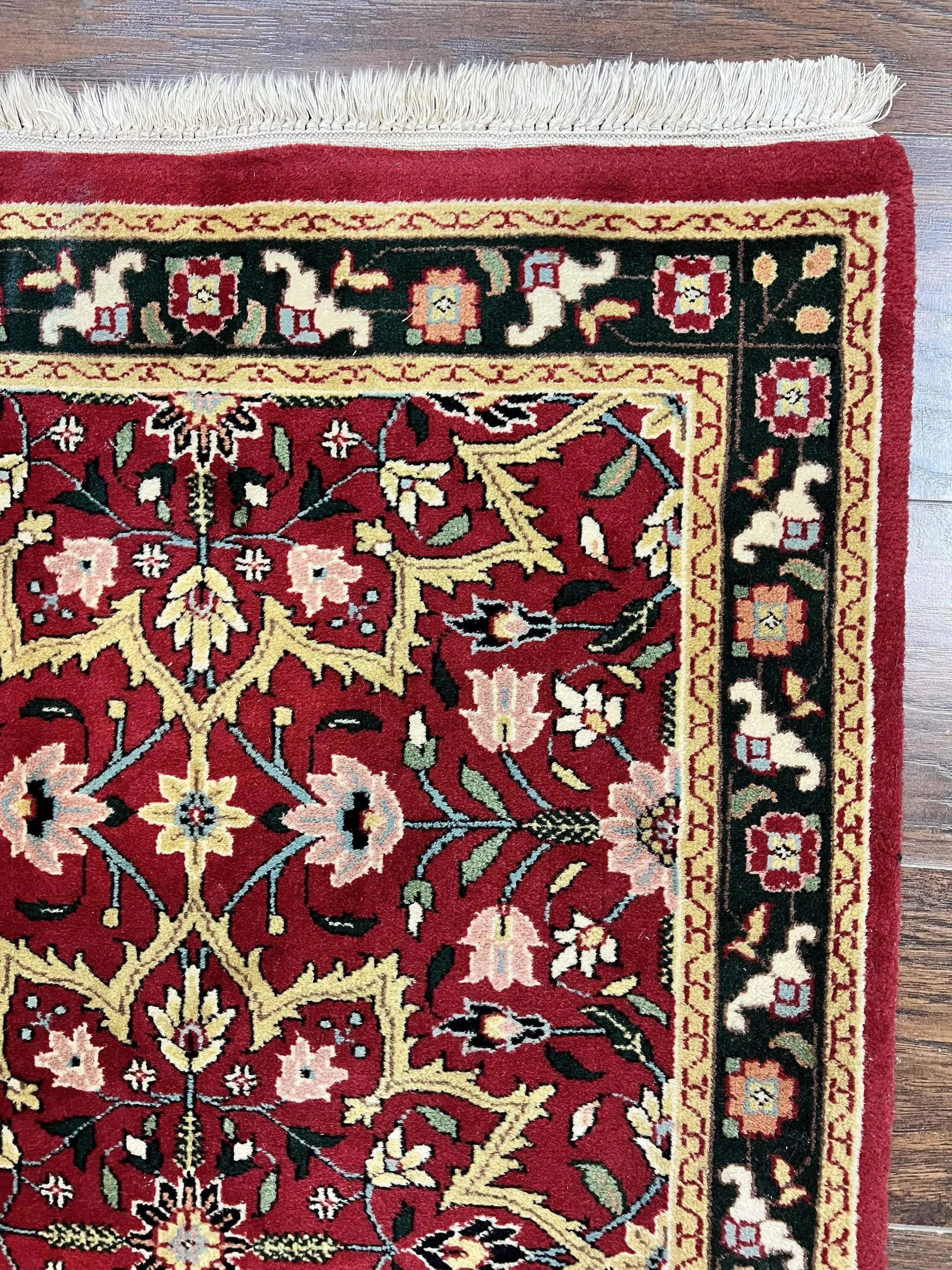 Indo Persian Runner Rug 2.6 x 10, Floral Hand Knotted Wool Hallway Rug, Red by Jewel Rugs