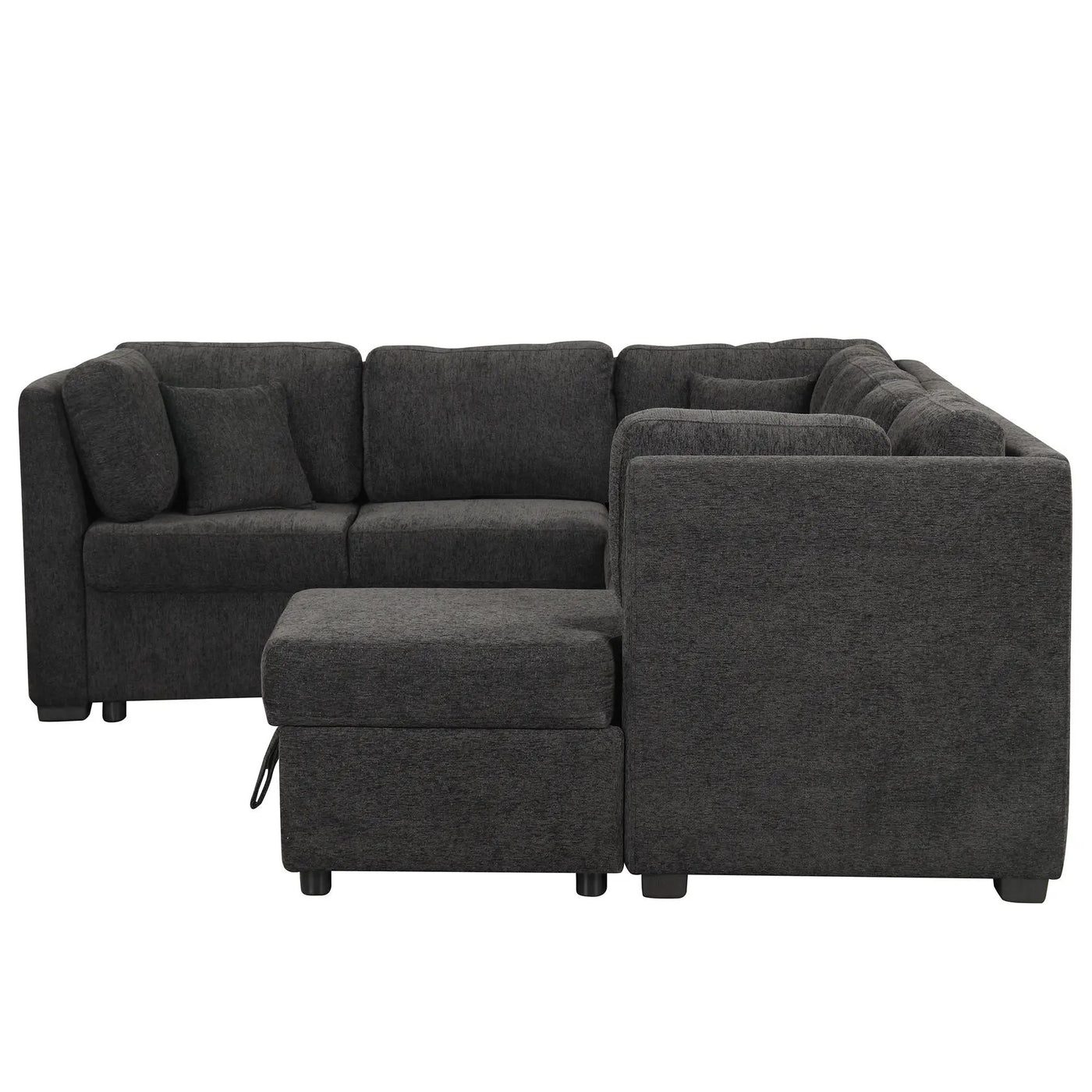 U-Shaped Sectional Sofa Pull Out Sofa Bed With Two USB Ports, Two Power Sockets, Three Back Pillows And A Storage Chaise For Living Room by HouseOfZazla