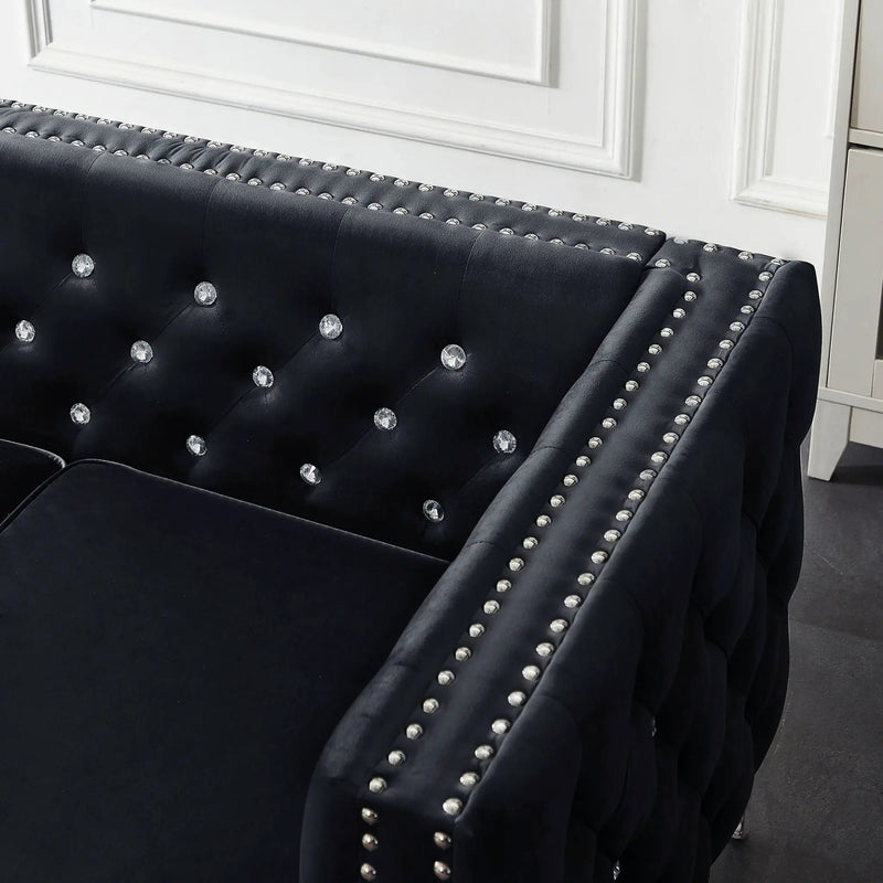 Wide Sofa With Jeweled Buttons Square Arm, 2 Pillows by HouseOfZazla