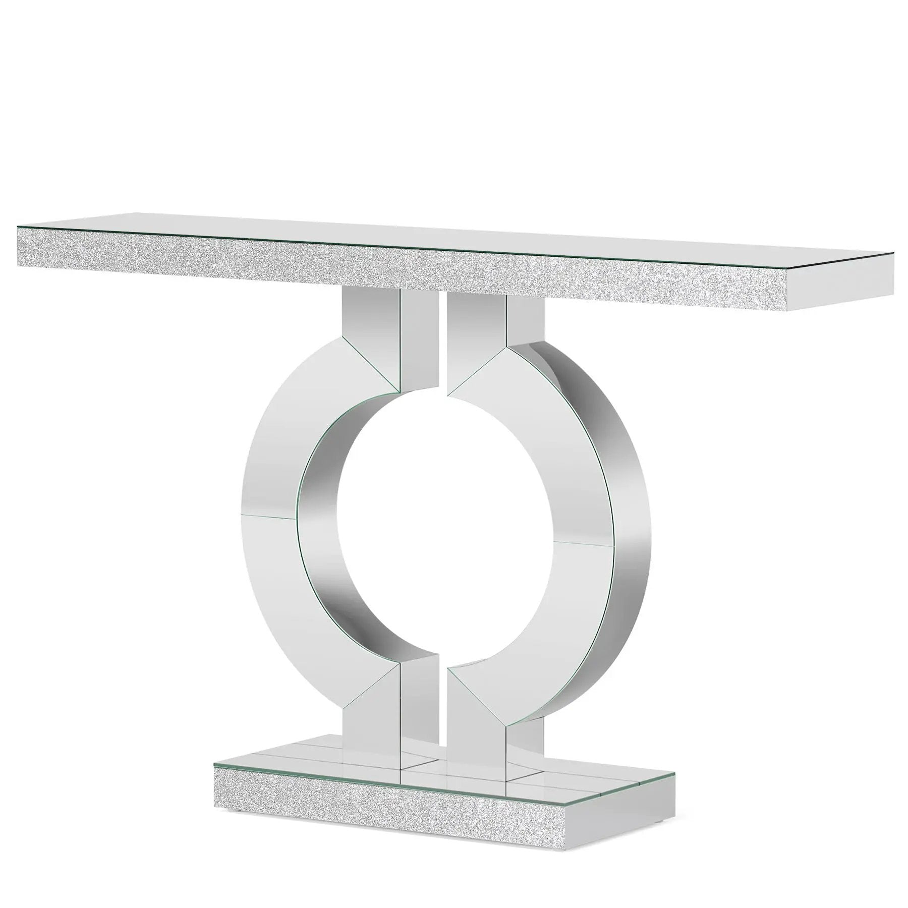 Mirrored Console Table With O-Shaped Base For Living Hallway - Silver / Clear by HouseOfZazla