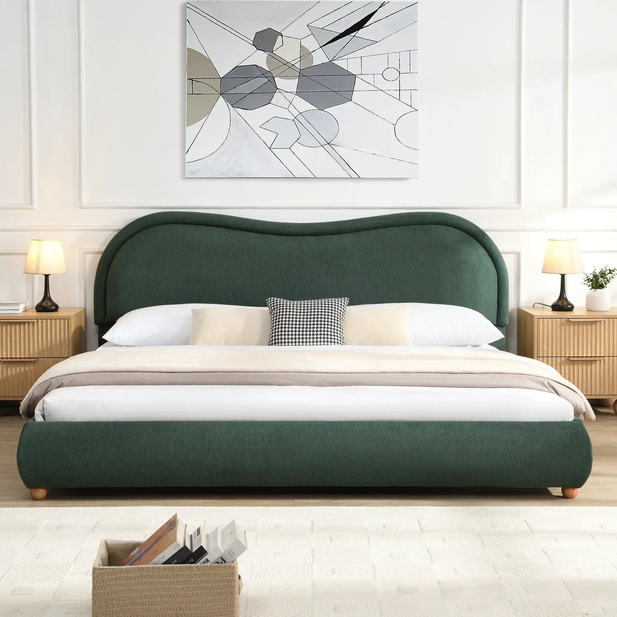King Size Upholstered Platform Bed Frame with Rounded Corners by HouseOfZazla