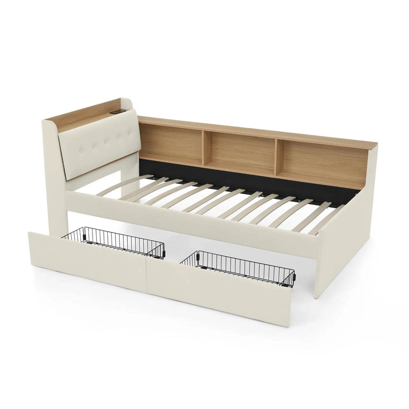 Upholstered Daybed With Storage Headboard, Wireless Charging, LED Lights by Unique Piece Furniture