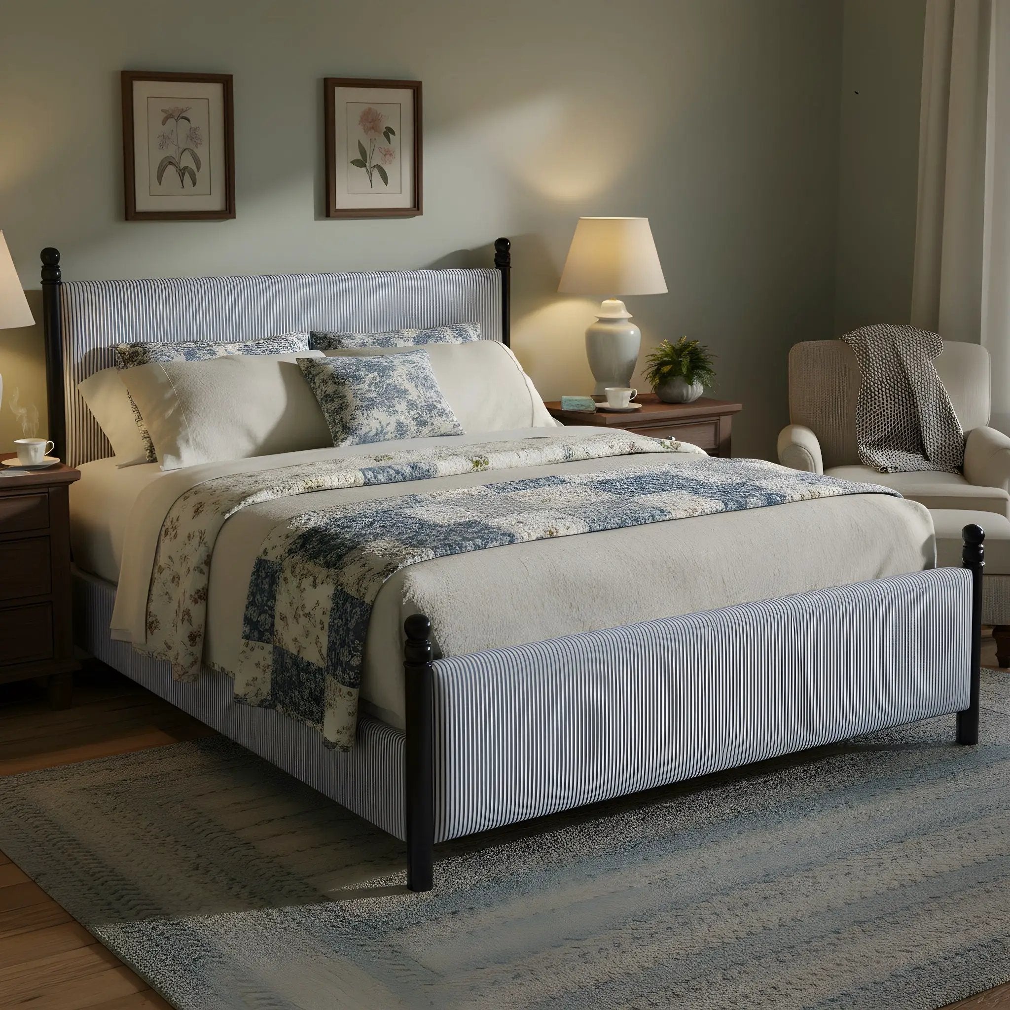 48-inch Striped Rubberwood Upholstered Bed, King by HouseOfZazla