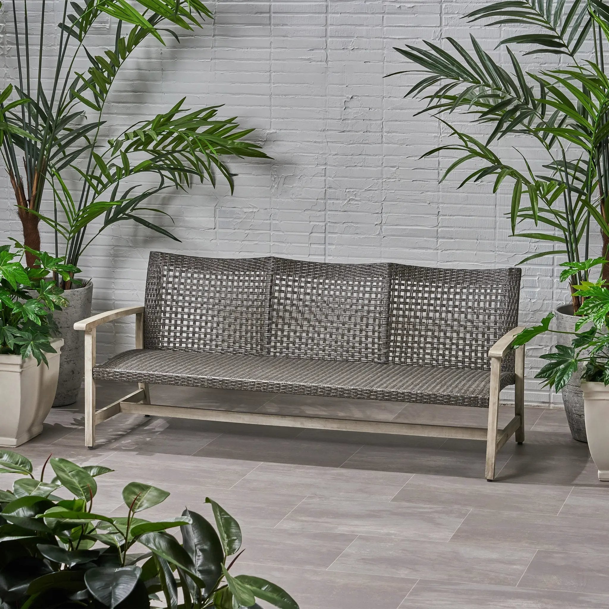 Outdoor Acacia Wood Wicker 3 Seater Sofa by HouseOfZazla