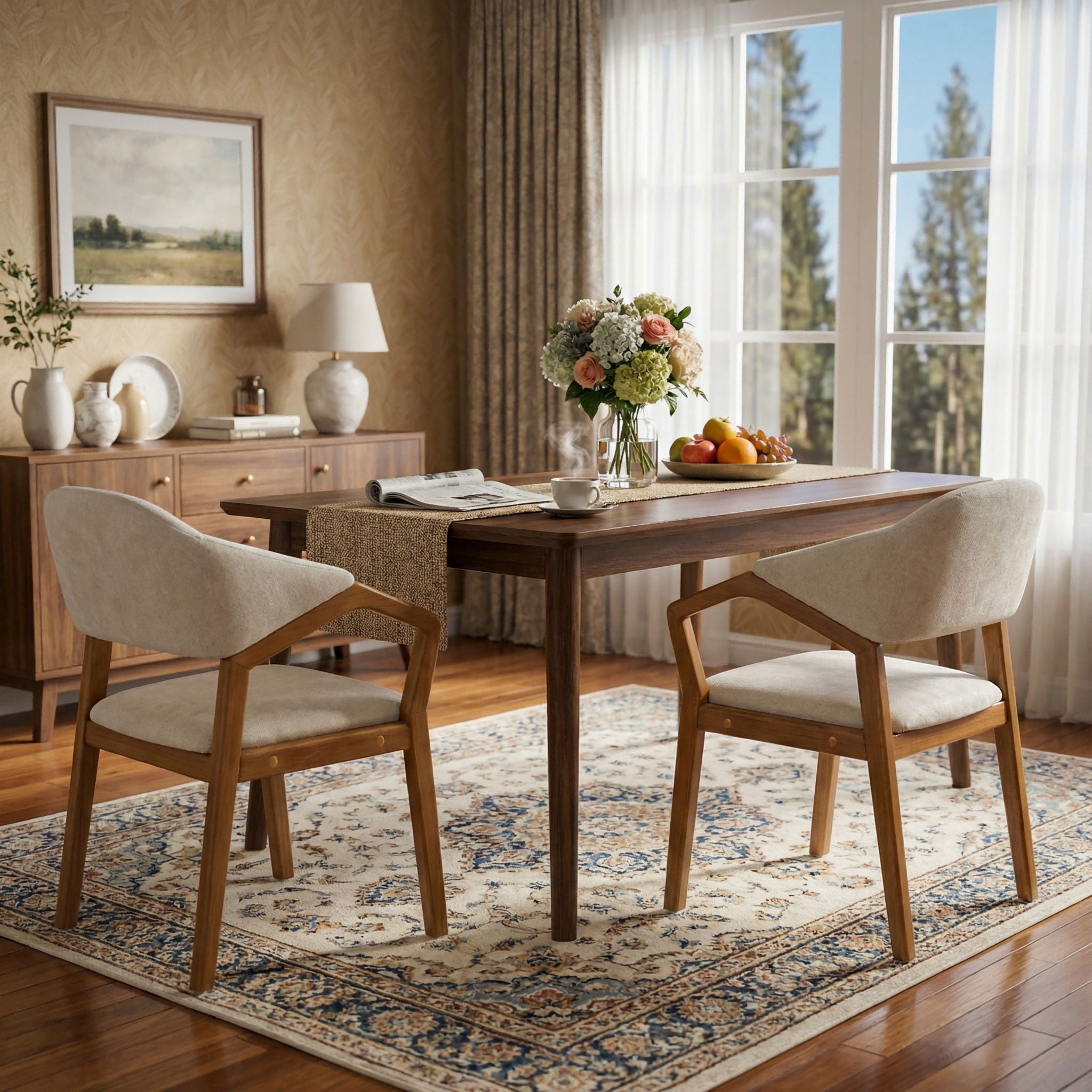 Indoor Upholstered Dining Armchair (Set of 2) - Beige / Teak by HouseOfZazla