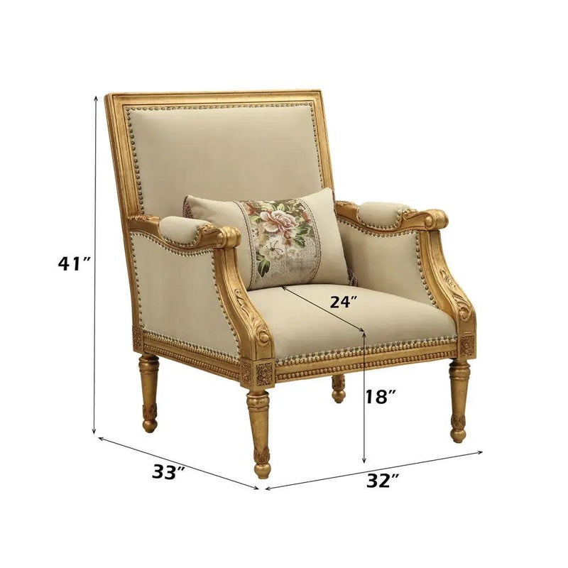 Daesha - Chair With Pillow - Tan Flannel & Antique Gold by Unique Piece Furniture